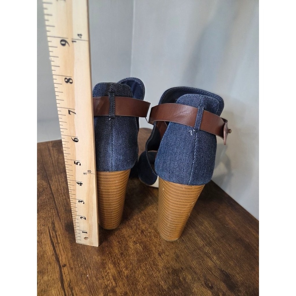 Shoedazzle‎ Rika Denim Peep Toe Booties 8 Blue Block Heel Ankle Strap Shoes - Picture 3 of 5